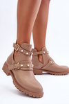 Women's Trapper Boots with Pearls Beige Klarisa