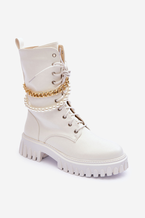 Leather High Top Sneakers with a Chain White  Nameer