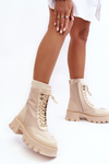 Botki Workery Sznurowane Masywne Beżowe Seloma JJ22