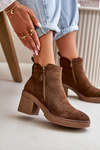 Lined Women's Boots with Block Heel in Faux Suede Dark Brown Velarilla