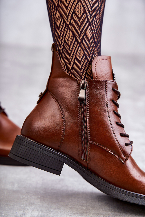 Lace-up boots on a flat heel caramel Grete