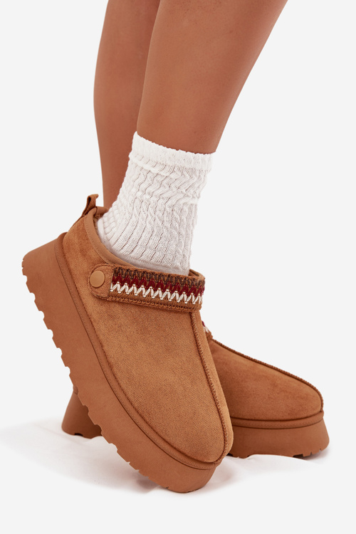 Women's Low Snow Boots With Movable Strap And Embroidery On Platform Camel Lyrisse