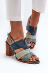 Women's sandals in eco suede on high block heel blue Qutima
