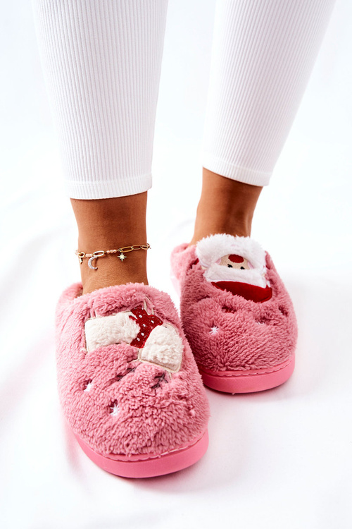 Christmas slippers Santa Claus and Reindeer Pink