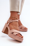 Women's sandals in faux suede on a block heel and platform pink Sakane