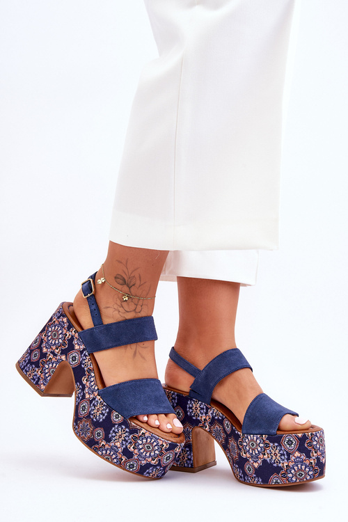 Leather Heels Sandals Maciejka 06089-17 Navy blue