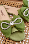 Women's Slippers With Bow And Rhinestones Green Jolene