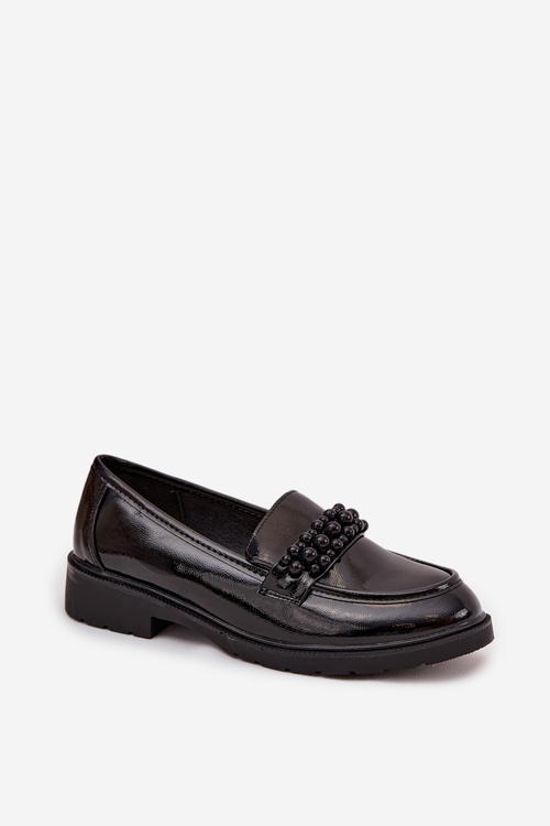 Women's Patent Loafers With Beads S.Barski HY52-541 Black