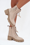 Leather Women's Block Heel Boots With Lining Vinceza 86418 Beige