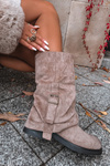 Women's Boots With Turned Cuff To Mid-Calf With Buckle Khaki Minelle
