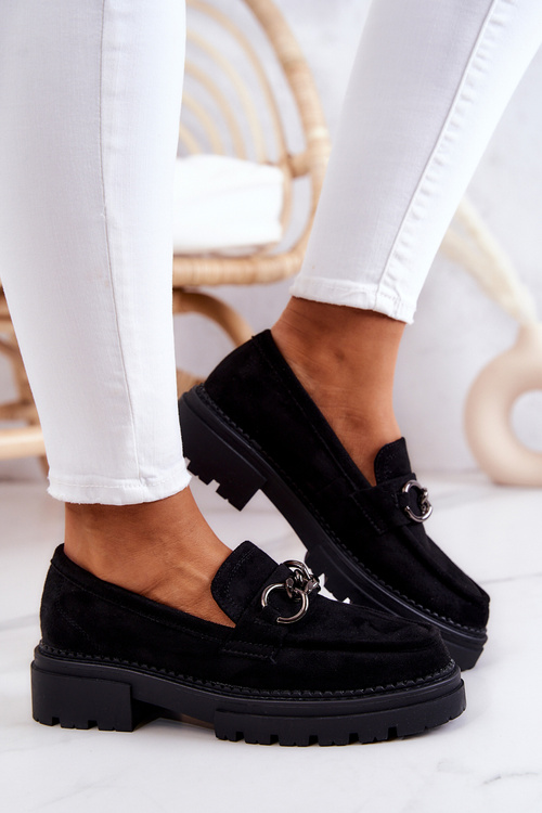 Półbuty Loafery Damskie Zamszowe Czarne La.Fi Willows