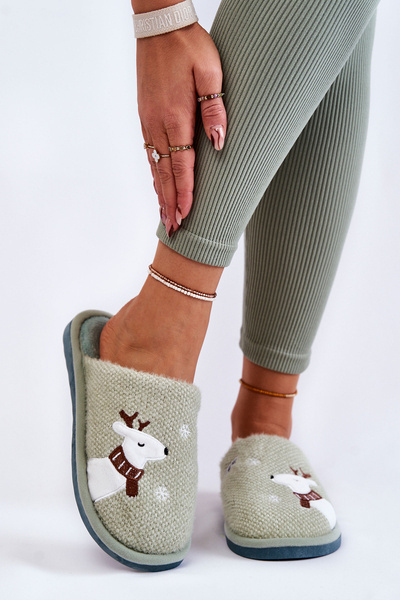 Papcie Damskie Świąteczne Z Reniferem Zielone Millio