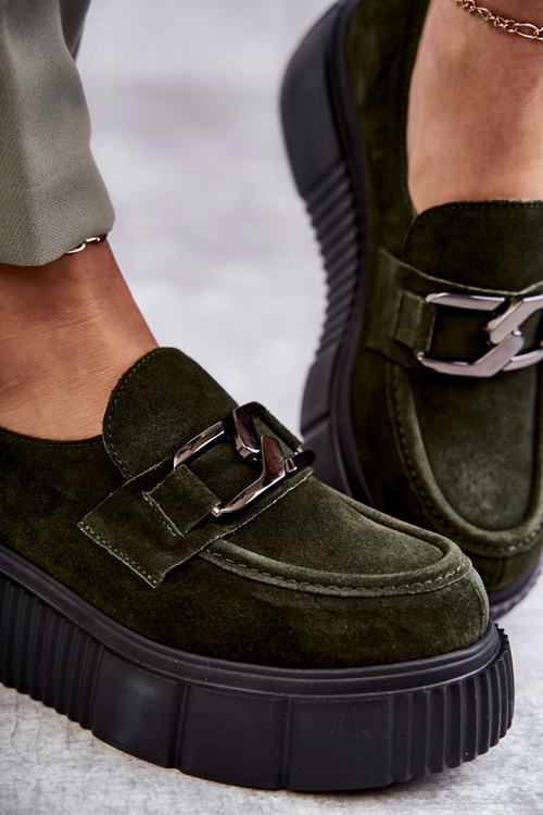 Fashionable suede shoes on the platform Khaki Marsol