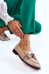 Women's Leather Loafers With Bow Beige Dayes