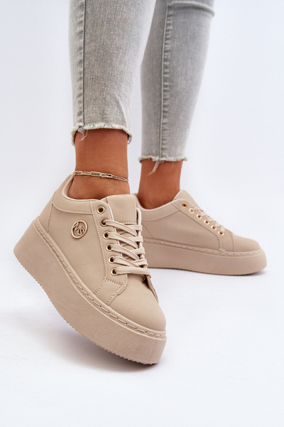 Sneakersy Damskie Niskie Platforma Beżowe Telirra TL251-10