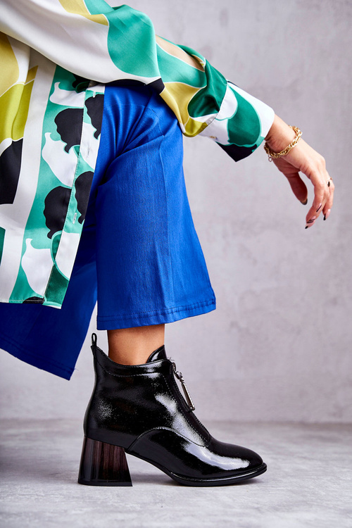 Women's Lacquered Boots With Zippers Black Cristel