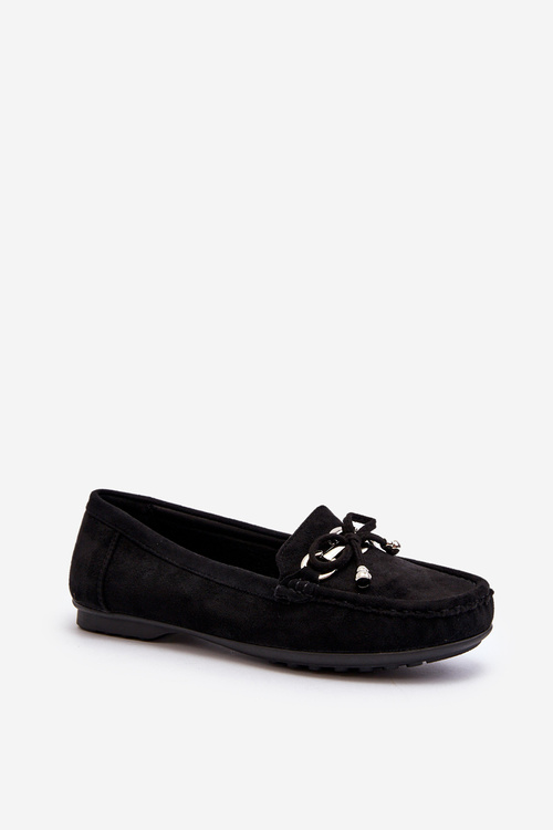 Women's Black Suede Moccasins with Decoration Daphikaia