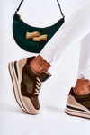 Women's Suede Sports Shoes Green and Beige Elisse