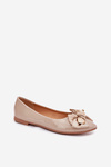 Glossy Ballerinas With Bow And Golden Brooch Dark Beige Rivona