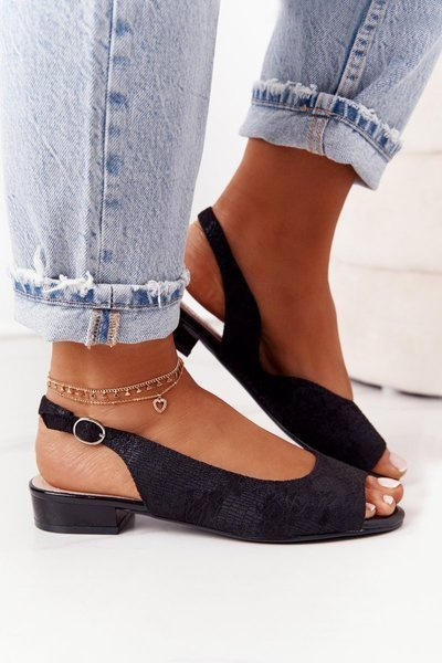 Zamszowe Sandały Na Obcasie Sergio Leone SK807 Czarne