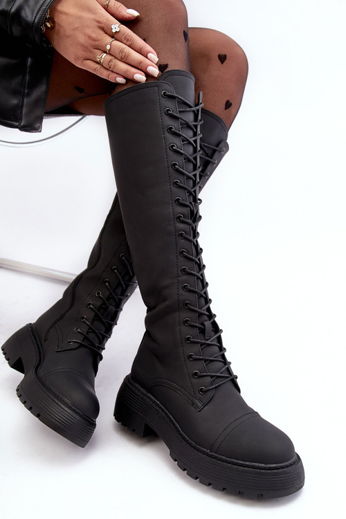 Leather Lace-Up Insulated Ankle Boots Black Bergdis