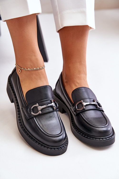 Półbuty Mokasyny Damskie Skóra Czarne Beanika BT196