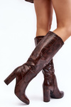 Women's Knee-High Boots with Stiletto Heels and Snake Pattern Delul