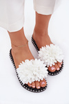 Women's Slippers Decorated With Flowers White Cellanen