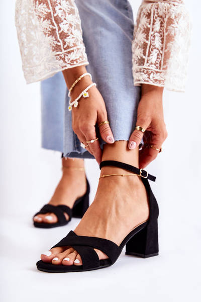 Classic Women's Sandals On A Heel Black Ester