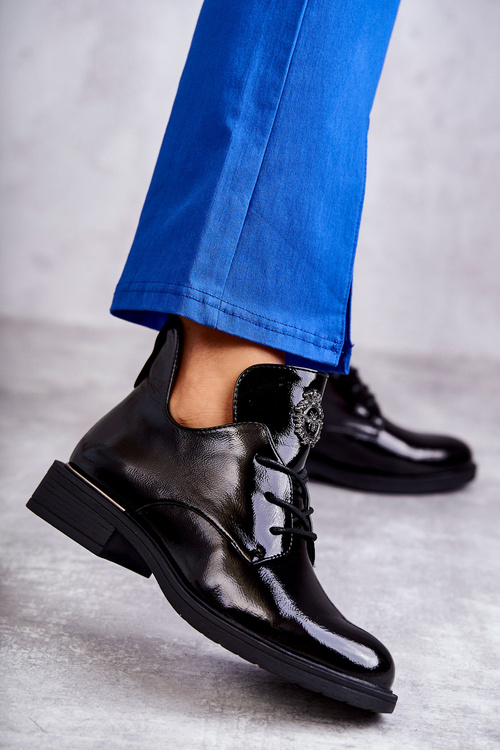 Laquered Lace-up Boots With Cutouts Black Fabiana