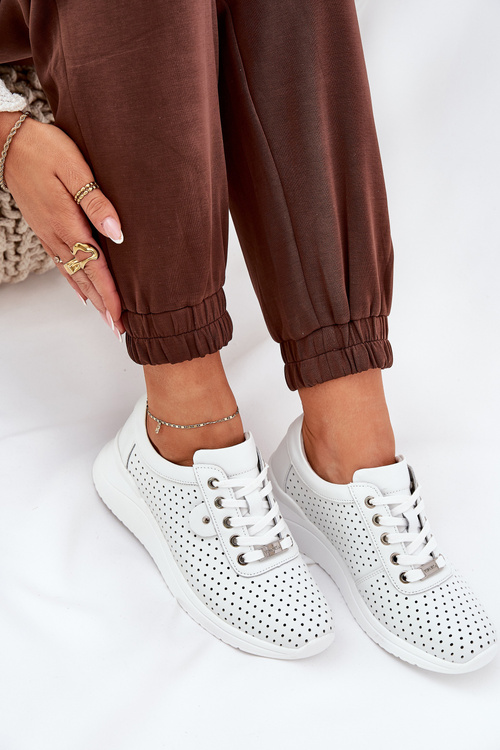 Sportowe Buty Damskie Z Naturalnej Skóry Białe Vinceza 79532