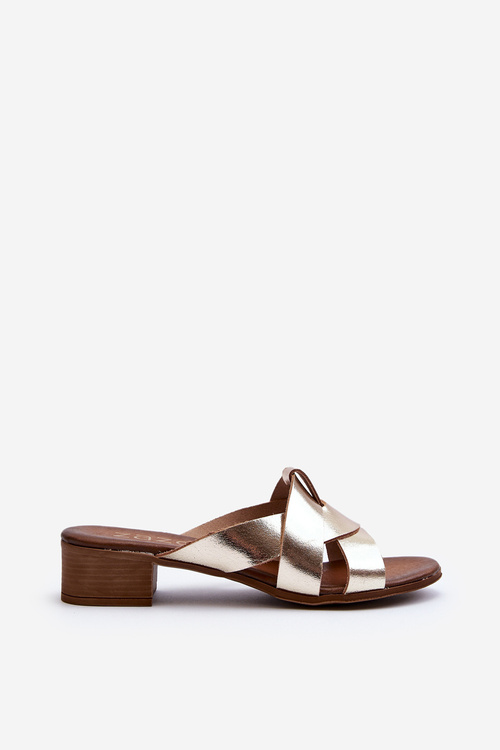 Klapki Niski Obcas Skóra Złote Zazoo 40236