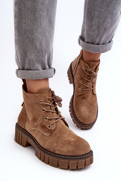 Laced Fleece-Lined Boots Dark Beige Bjorg