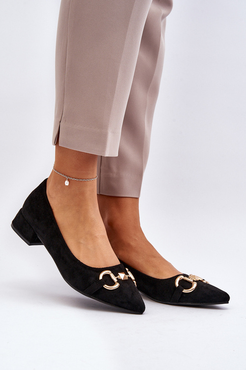 Suede Ballerina Flats with Pointed Toe Black Ethere