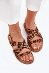 Womens sandals on flat heel with golden studs leopard print Zanira