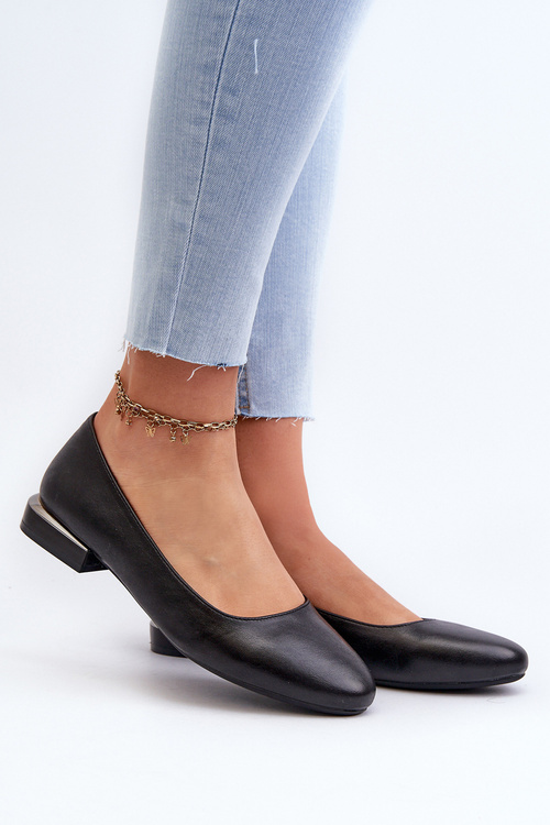 Baleriny Damskie Z Eko Skóry Na Niskim Obcasie Czarne Sergio Leone PB202