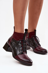 Zazoo 60503 Leather Ankle Boots Heeled Insulated Bordeaux