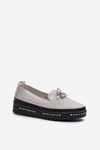 Shiny Women's Leather Loafers on Platform S.Barski LR400 Silver