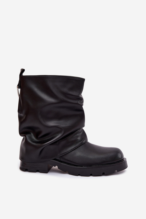 Insulated Women's Ankle Boots With Wrinkled Shaft Black Gracine