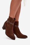 Women's ankle boots made of natural suede with heel lined Sergio Leone BT25384-S Brown