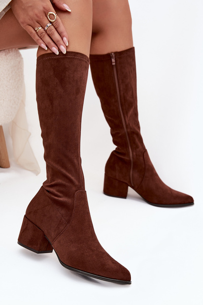 Women's Low Heel Eco Suede Boots Sergio Leone KZ212 Brown