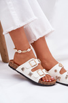 Women's Slippers On Cork Sole With Buckles And Embellishments White Efadelis