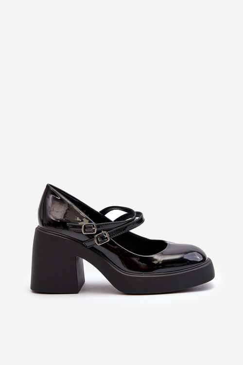Black Patent Leather Pumps on Chunky Heel Halmina