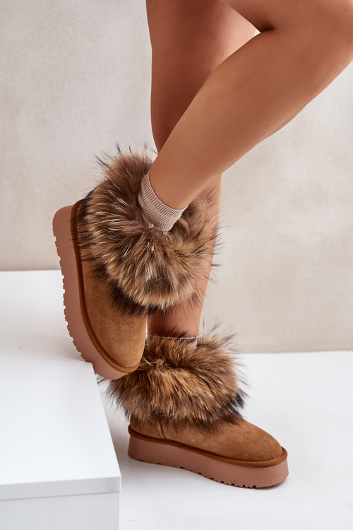 Leather Snow Boots On A Platform With Fur Camel Avirisa