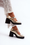 Faux Leather Pumps on Chunky Heel Gold Halmina