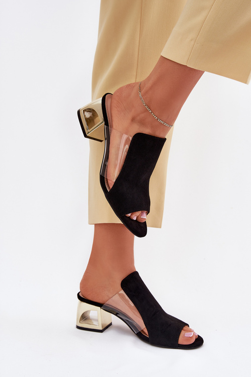 Ladies Slippers On Golden Heel Black Tessira