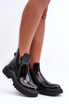 Women's Glossy Boots On Platform And Flat Heel Black Seah