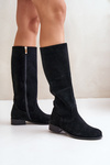 Suede Women's Knee-High Boots with Zipper Lewski 3616 Black