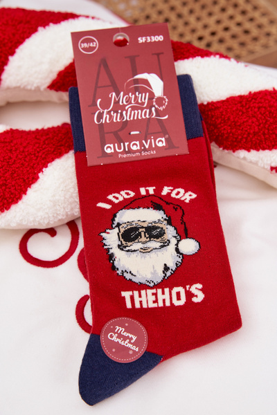 Męskie Skarpetki Świąteczne Mikołaj W Okularach Czerwono-Granatowe