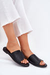 Women's Eco Leather Slippers On Flat Heel Black Kalimira